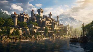 AI generated Medieval Castles and Kingdoms game background photo