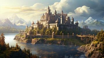 AI generated Medieval Castles and Kingdoms game background photo