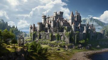 AI generated Medieval Castles and Kingdoms game background photo