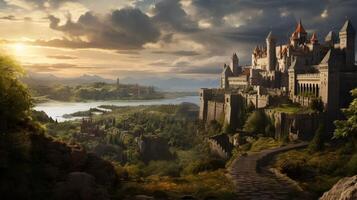 AI generated Medieval Castles and Kingdoms game background photo