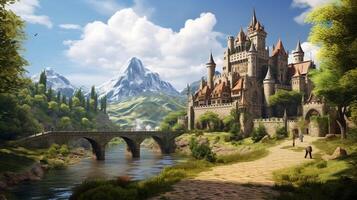 AI generated Medieval Castles and Kingdoms game background photo