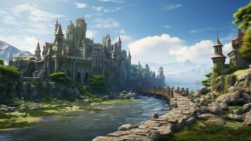 AI generated Medieval Castles and Kingdoms game background photo