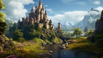 AI generated Medieval Castles and Kingdoms game background photo