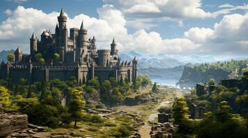 AI generated Medieval Castles and Kingdoms game background photo