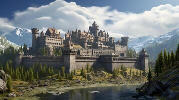 AI generated Medieval Castles and Kingdoms game background photo