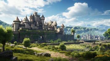 AI generated Medieval Castles and Kingdoms game background photo