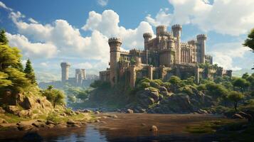 AI generated Medieval Castles and Kingdoms game background photo