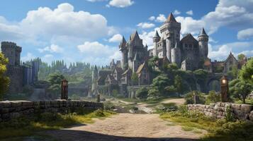 AI generated Medieval Castles and Kingdoms game background photo