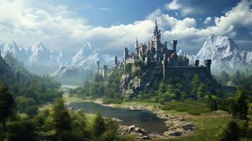 AI generated Medieval Castles and Kingdoms game background photo