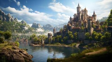 AI generated Medieval Castles and Kingdoms game background photo