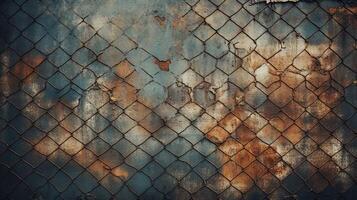 AI generated Metallic Grid with Worn Aged and Corroded Texture photo