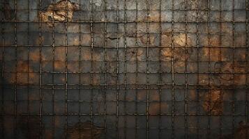 AI generated Metallic Grid with Worn Aged and Corroded Texture photo