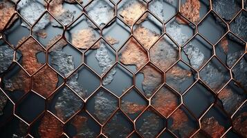 AI generated Metallic Mesh with Damaged and Weathered Finish Background photo