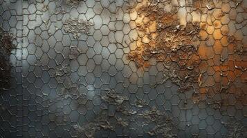 AI generated Metallic Mesh with Damaged and Weathered Finish Background photo