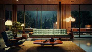 AI generated Mid-Century Modern interior design high quality photo