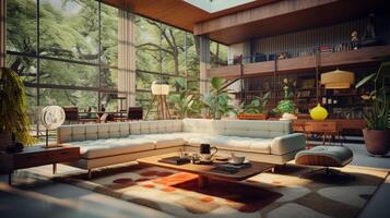 AI generated Mid-Century Modern interior design high quality photo