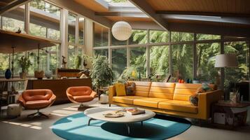 AI generated Mid-Century Modern interior design high quality photo