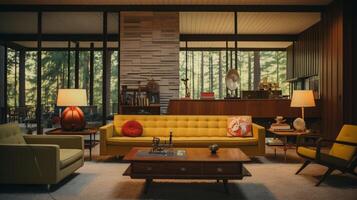 AI generated Mid-Century Modern interior design high quality photo