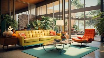 AI generated Mid-Century Modern interior design high quality photo