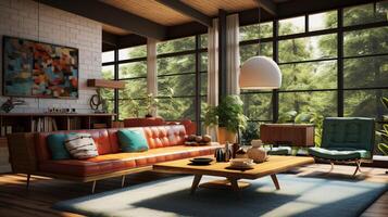 AI generated Mid-Century Modern interior design high quality photo