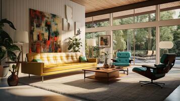 AI generated Mid-Century Modern interior design high quality photo