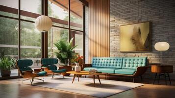 AI generated Mid-Century Modern interior design high quality photo