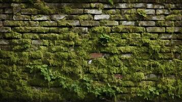 ai generado cubierto de musgo ladrillo pared antecedentes foto