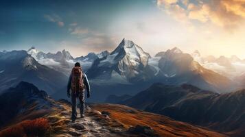 AI generated Mountain Adventure Seekers Background photo