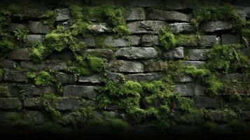 AI generated Mossy Brick Wall Background photo