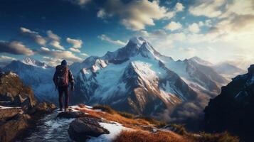 AI generated Mountain Adventure Seekers Background photo