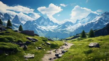 AI generated Mountain Afternoon Hike Background photo