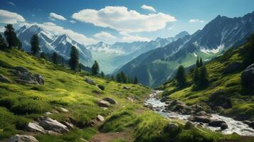 AI generated Mountain Afternoon Hike Background photo