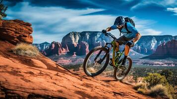 ai generado montaña andar en bicicleta excursiones antecedentes foto