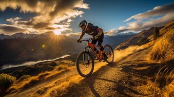 ai generado montaña andar en bicicleta excursiones antecedentes foto