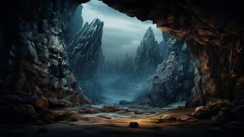 AI generated Mountain Cave Background photo