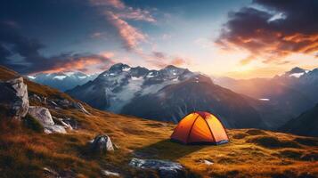 AI generated Mountain Camping Getaway Background photo