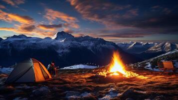 AI generated Mountain Camping and Campfires background photo