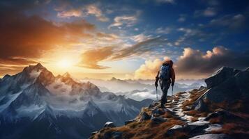 AI generated Mountain Climbing Challenge Background photo