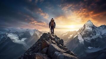 AI generated Mountain Climbing Challenge Background photo