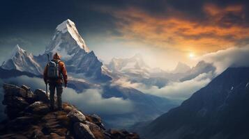 AI generated Mountain Explorer Background photo