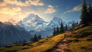 AI generated Mountain Hiking Background photo