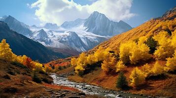 AI generated Mountain Fall Foliage Background photo