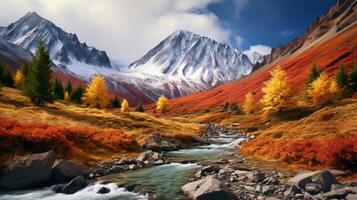 AI generated Mountain Fall Foliage Background photo