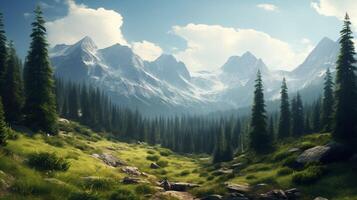 AI generated Mountain Forest Getaway Background photo