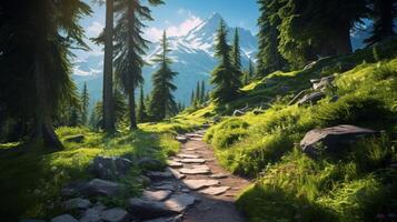 AI generated Mountain Hiking Trails Background photo