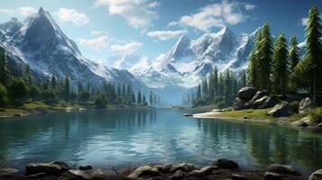 AI generated Mountain Lake Escape Background photo