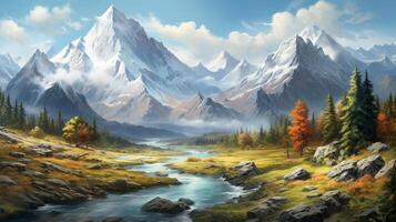 AI generated Mountain Landscape Paintings Background photo