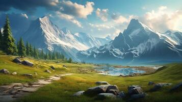 AI generated Mountain Landscape Background photo