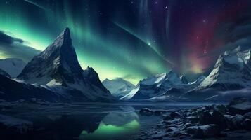 AI generated Mountain Northern Lights Background photo