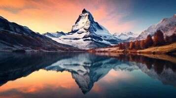 AI generated Mountain Peak Reflections Background photo